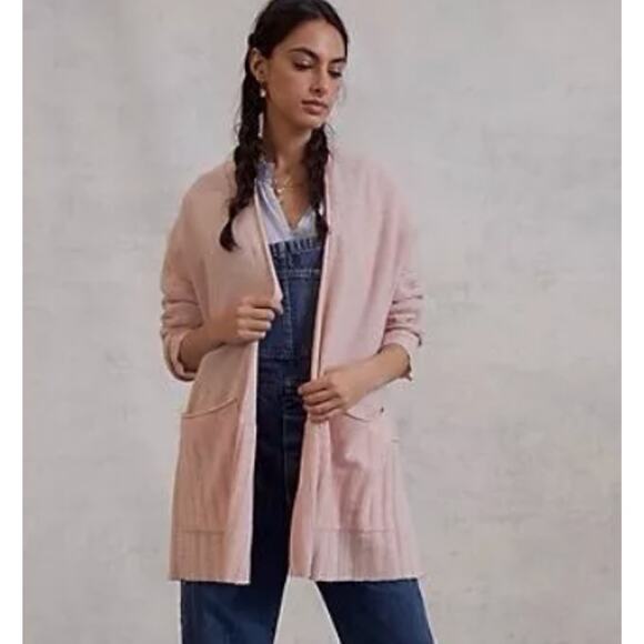 Pilcro Anthro Pink 100% Cashmere Pink Open Front Long-Line Mafalda Cardigan Sz S - Picture 2 of 9